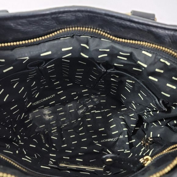 Rebecca Minkhoff Large Black Leather & Fabric Purse Bag Gold tone screw studs - Picture 12 of 16